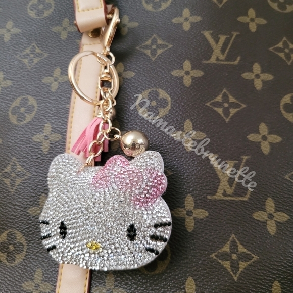 Hello Kitty Pink Bow Crystal Rhinestone Keychain Bag Charm with Tan Tass… - Picture 14 of 14